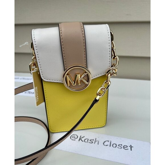 Michael Kors crossbody bag carmen small phone color block leather sunshine multi - Picture 1 of 9
